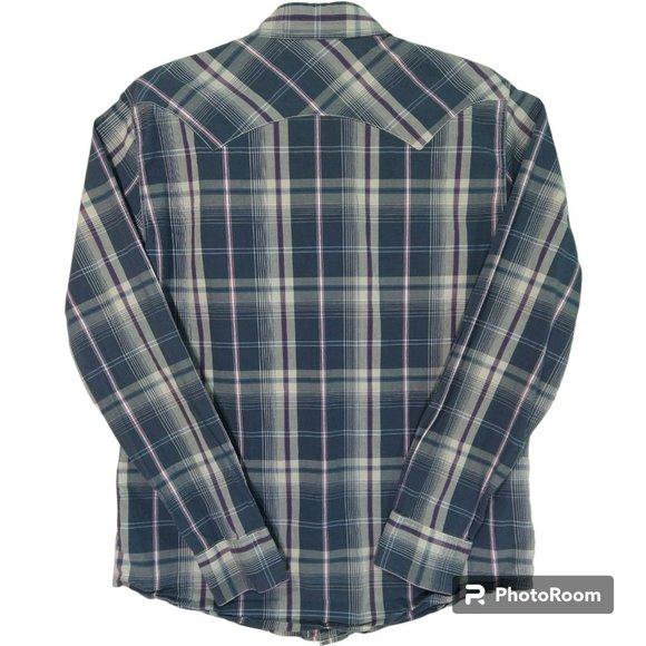 American Eagle Outfitters Vintage Fit Pearl Snap Western Button Down Medium Blue - Picture 2 of 9